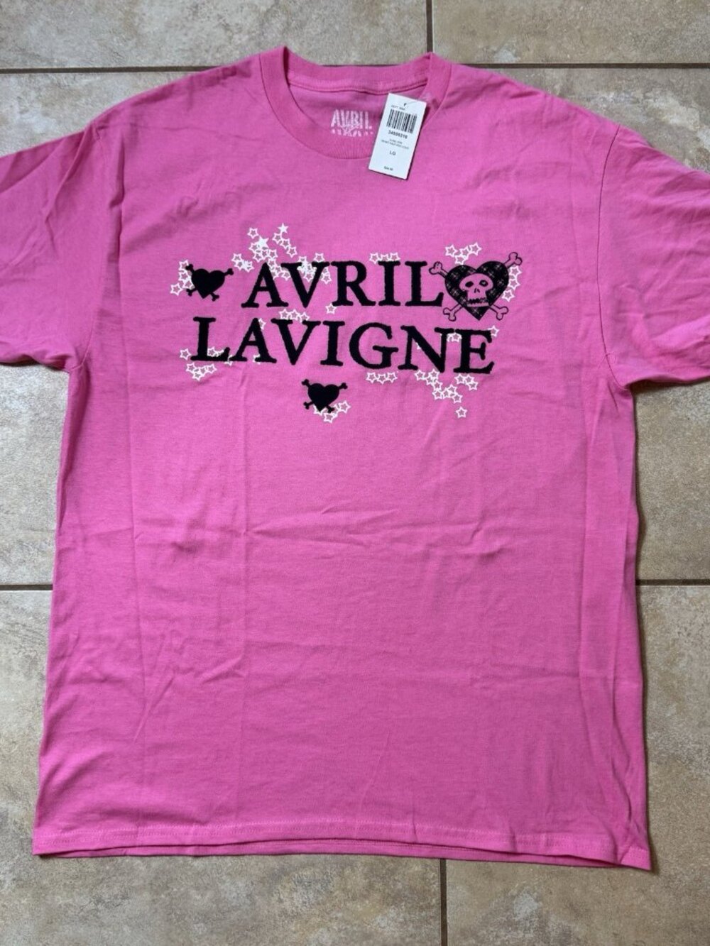 Avril Lavigne Hearts & Stars T-Shirt Pink Size LARGE New With Tags